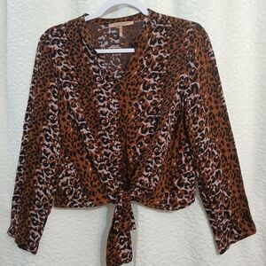Scotch & Soda Brown Wrap Blouse with Notched Collar